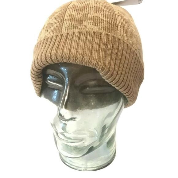 Michael Kors NEW Linear Monogram Logo Metalic Beanie Gold Winter One Size - Picture 2 of 8